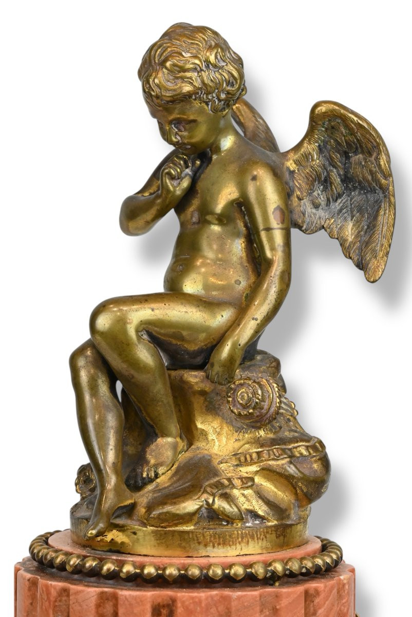 Orologio da Tavolo in Bronzo con Base in Marmo Rossa - Francia Metà XIX Secolo-photo-2